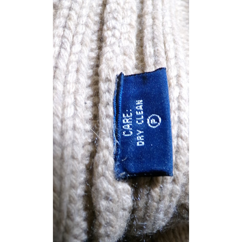 vtg Ralph Lauren Cable knit Sweater M Cashmere Tan Cowl neck button-shoulder y2k - Picture 9 of 10
